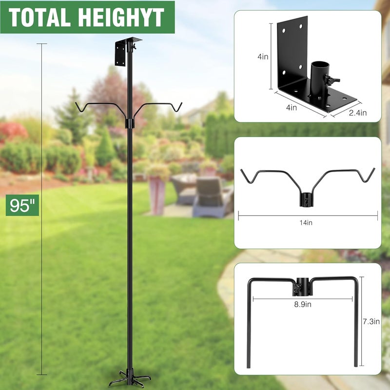 YINGYM Bird House Pole, 95 Inch Heavy Duty Bird Feeder Pole Mount Kit for Outdoors, Adjustable Bird Feeding Stand, with 2-Hooks, 5-Prong Base for Birds Watching - Image 4